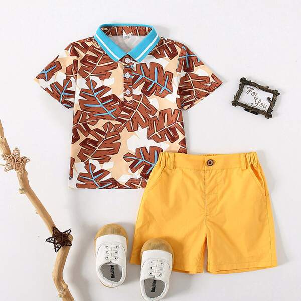 

Toddler Boys Tropical Print Polo Shirt With Shorts, Multicolor