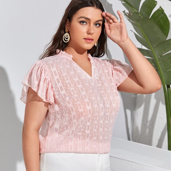 

Plus Swiss Dot Flutter Sleeve Sheer Blouse, Baby pink