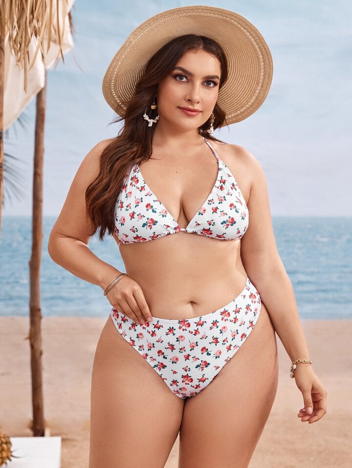 Maillot De Bain 2 Pièces Femme - Taille Haute, Col En V Push-Up - Bikini Élégant Plage Piscine