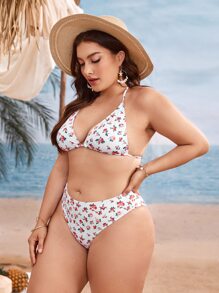 Plus Size Ditsy Floral Halter Triangle Set Bộ bikini đi biển mùa hè - Nhiều màu - Xem 4