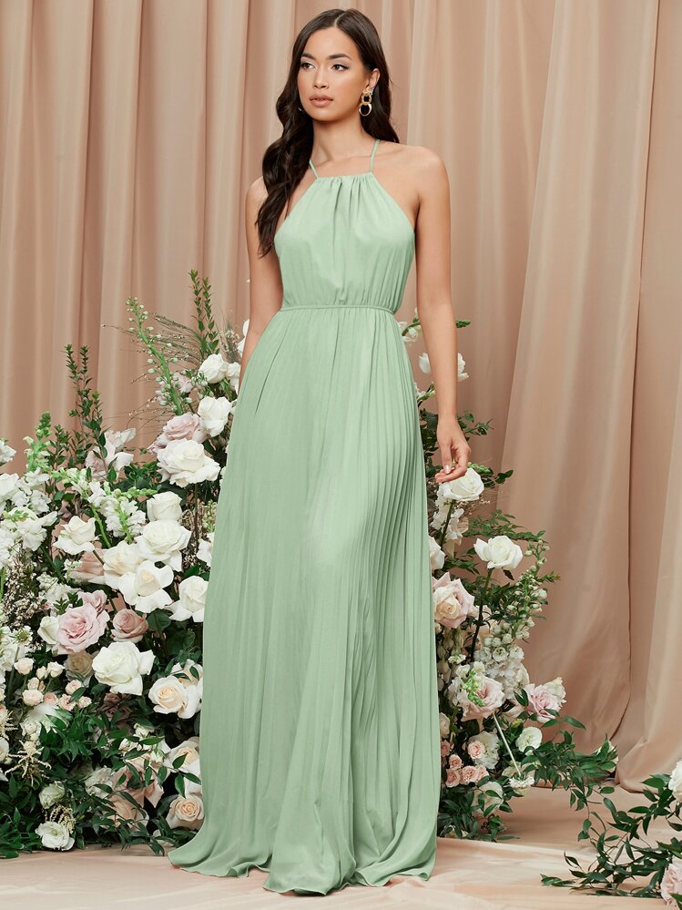 mint green bridesmaid dresses south africa SHEIN Tie Back Pleated Halter Dress sage mint green bridesmaid dresses