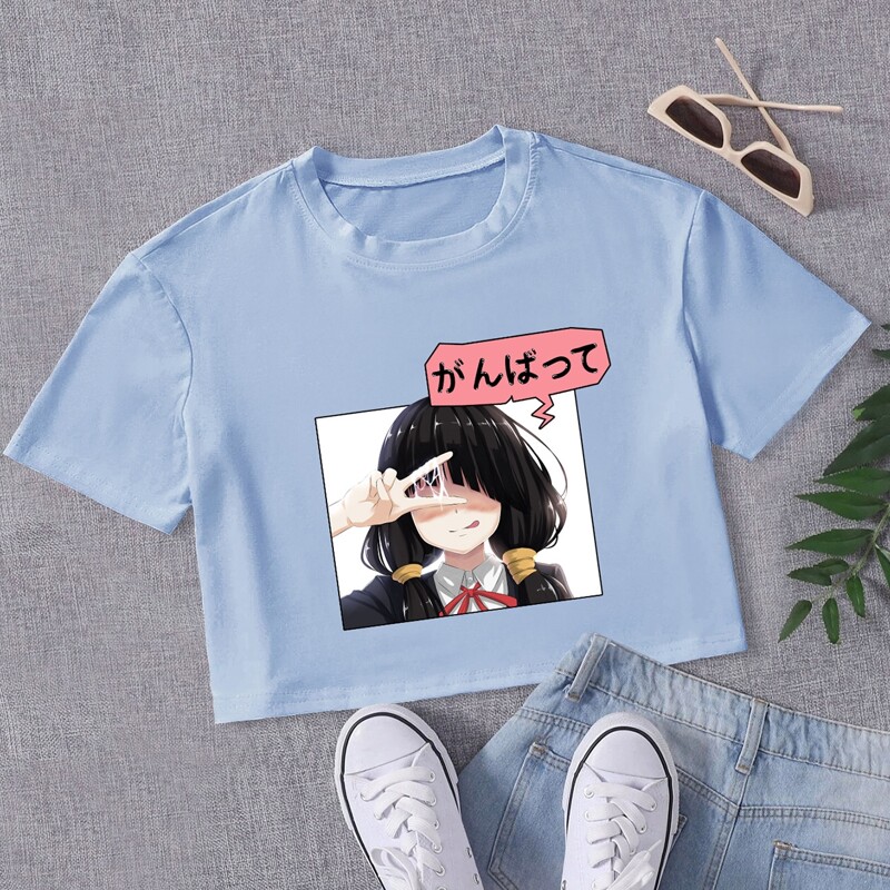 

Figure Graphic Crop Tee, Baby blue