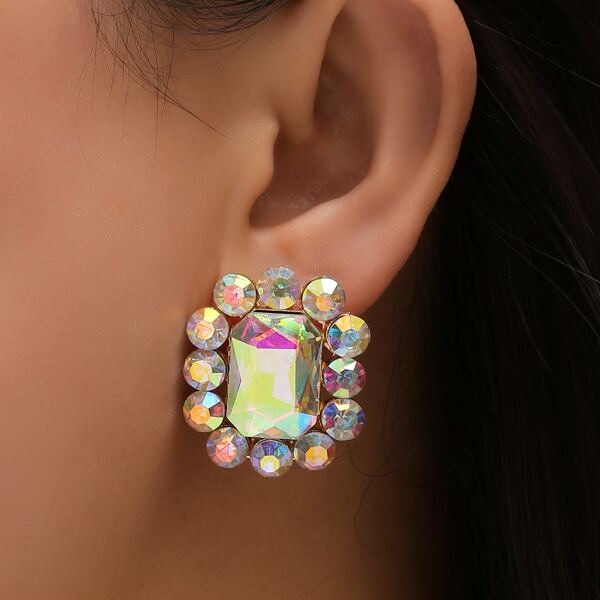 

Rhinestone Decor Stud Earrings, Multicolor