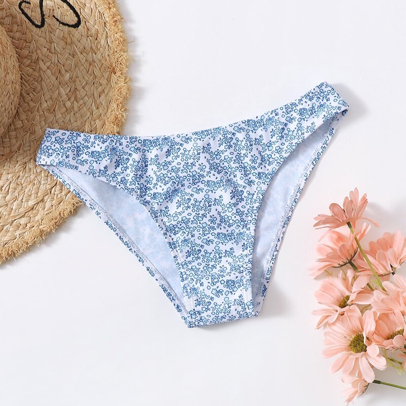 

Ditsy Floral Bikini Bottom, Blue and white