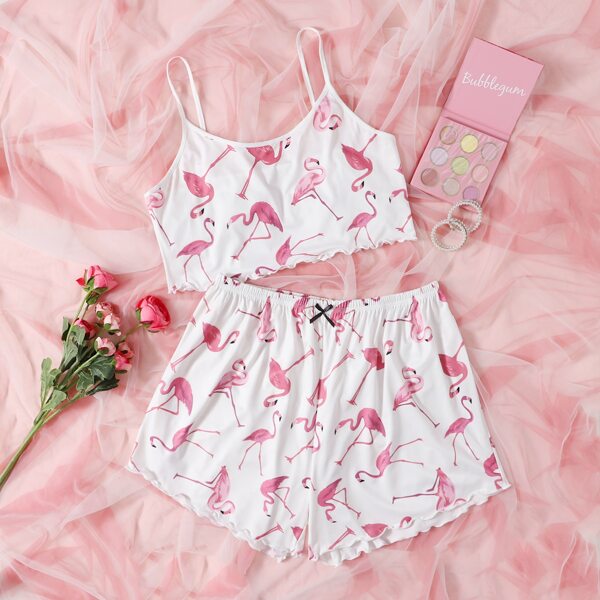 

Plus Flamingo Print Lettuce Trim Pajama Set, Multicolor