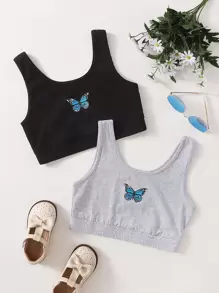 SHEIN Tween Girls 2 Packs Butterfly Print Crop Tank Top - Multicolor - View 1