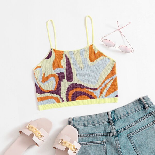 

Graphic Pattern Cami Knit Top, Multicolor