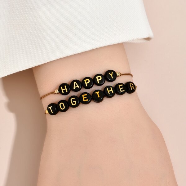 

2pcs letter Bead Decor String Bracelet, Gold