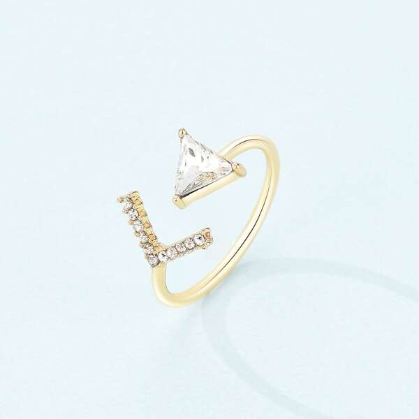 

Rhinestone Letter Decor Ring, Gold