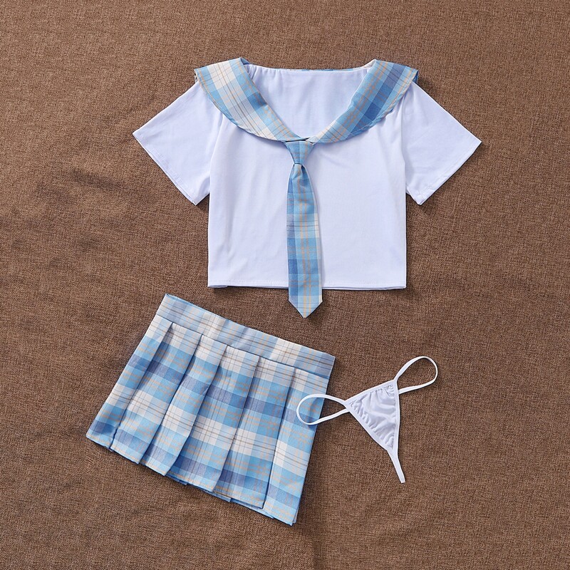 

4pack Plaid School Costume Set, Blue and white