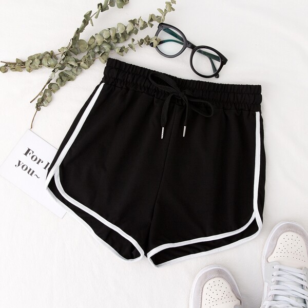 

Drawstring Waist Dolphin Shorts, Black