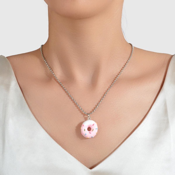 

Doughnut Charm Necklace, Pink