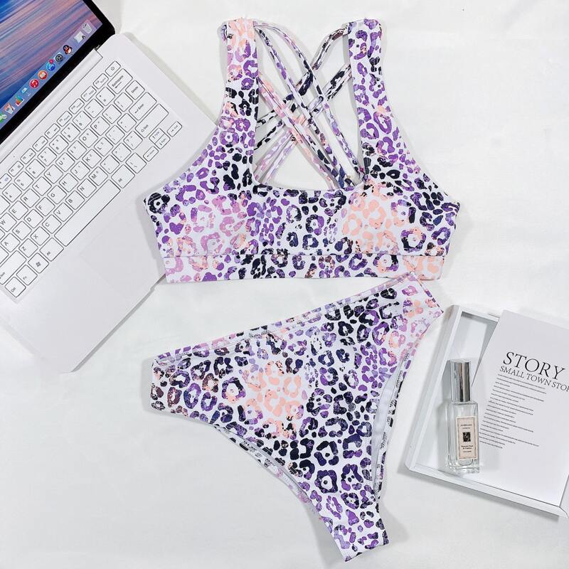 

Leopard High Waisted Bikini Swimsuit, Purple