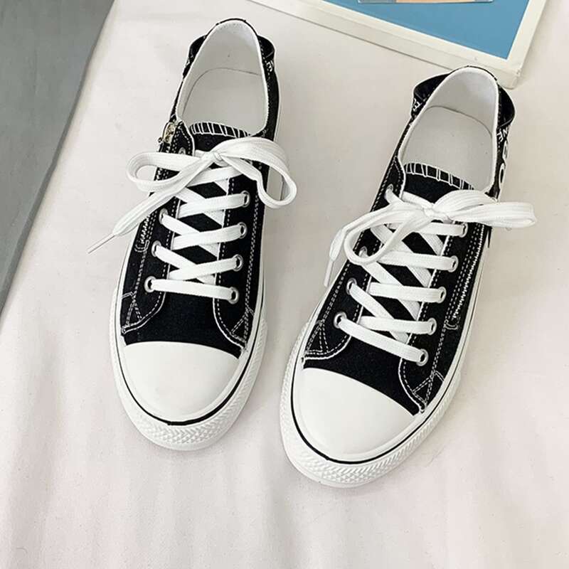 

Letter Lace-up Canvas Sneakers, Black