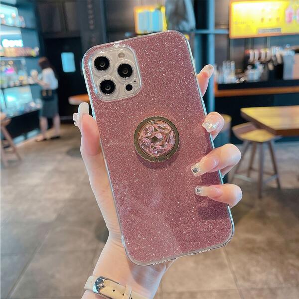 

Glitter Phone Case With Ring Holder, Pink