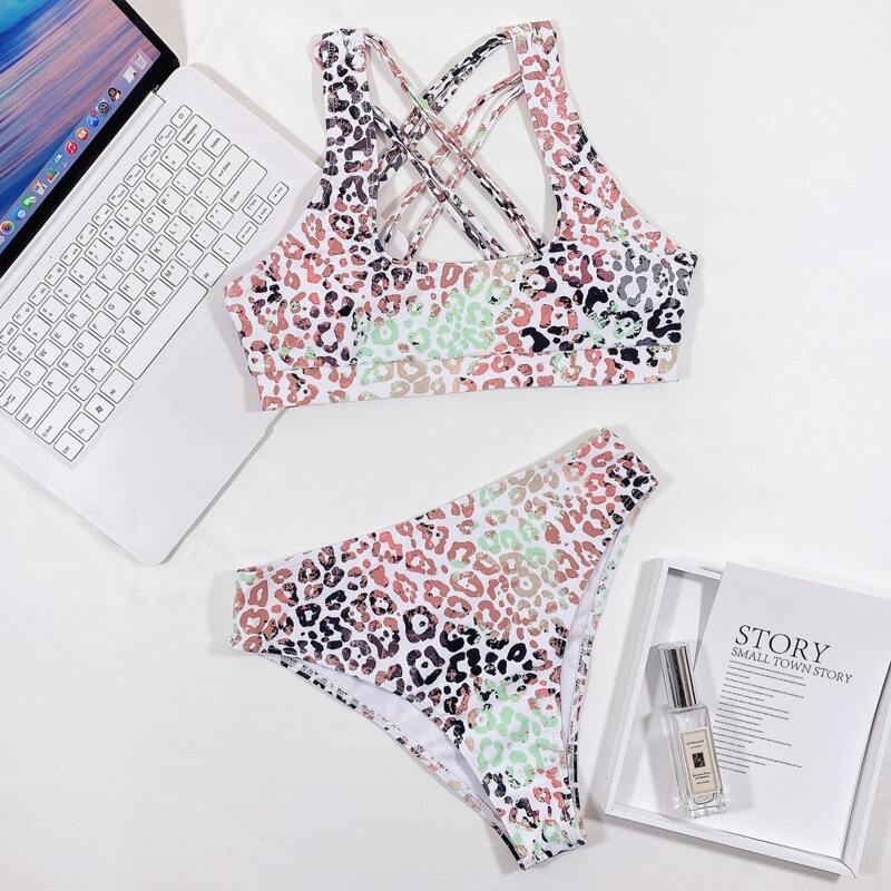 

Leopard High Waisted Bikini Swimsuit, Multicolor