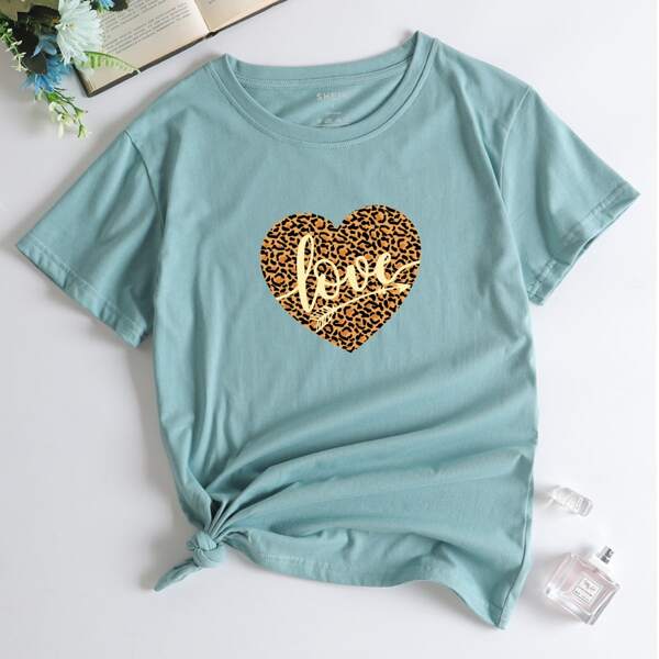 

Heart & Letter Graphic Tee, Cadet blue