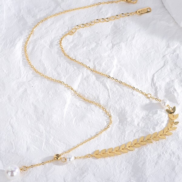 

Faux Pearl Charm Necklace, Gold