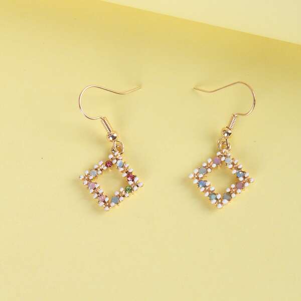 

Rhinestone Decor Geometric Drop Earrings, Multicolor