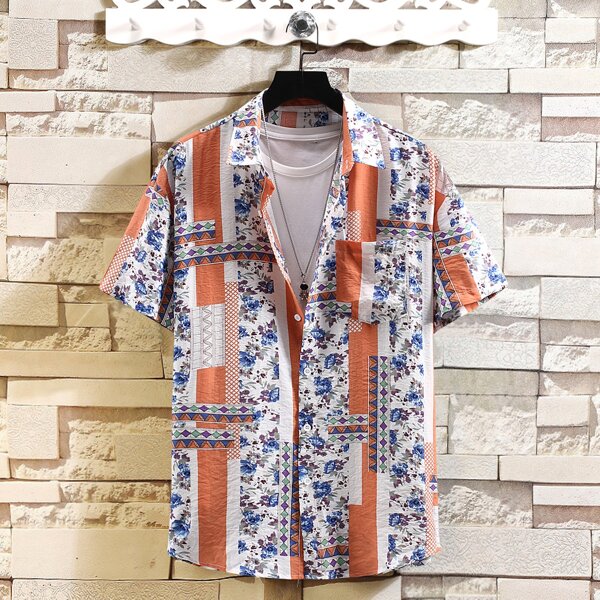 

Men Random Floral & Geo Print Shirt, Multicolor