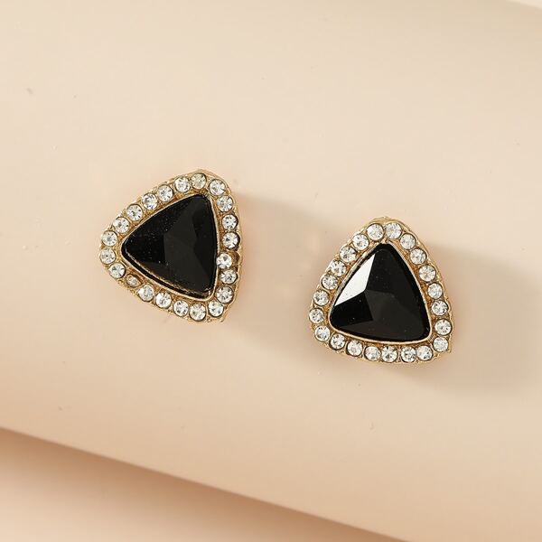 

Rhinestone Decor Geometric Stud Earrings, Black