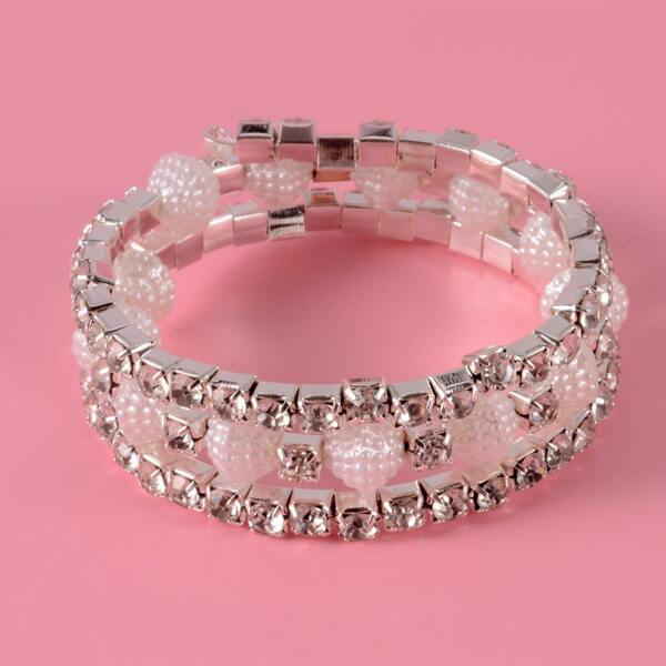 

Girls Rhinestone Decor Bracelet, Silver