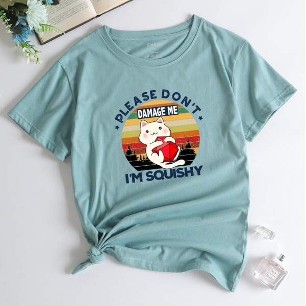 

Letter & Cartoon Graphic Tee, Cadet blue