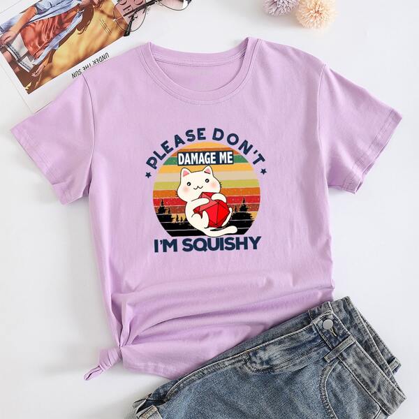 

Letter & Cartoon Graphic Tee, Lilac purple