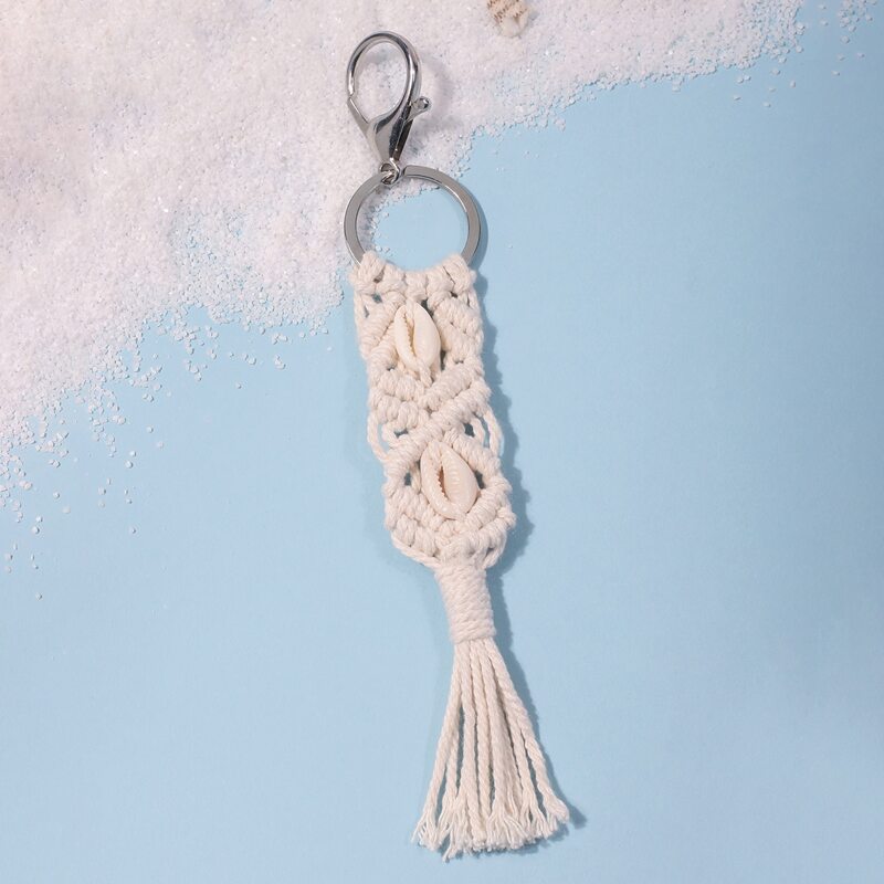 

Shell Decor Braided Keychain, Beige