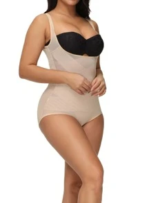 Apricot Mesh Fabric High Stretch Slimming Shapewear Bodysuit For Women - Apricot - View 3