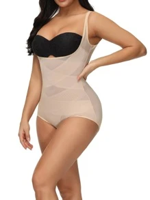 Apricot Mesh Fabric High Stretch Slimming Shapewear Bodysuit For Women - Apricot - View 4