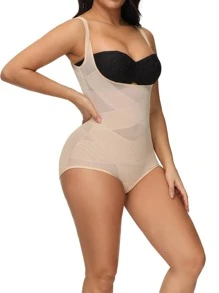 Apricot Mesh Fabric High Stretch Slimming Shapewear Bodysuit For Women - Apricot - View 5