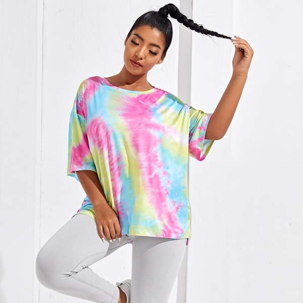 

Plus Tie Dye Drop Shoulder Sports Tee, Multicolor