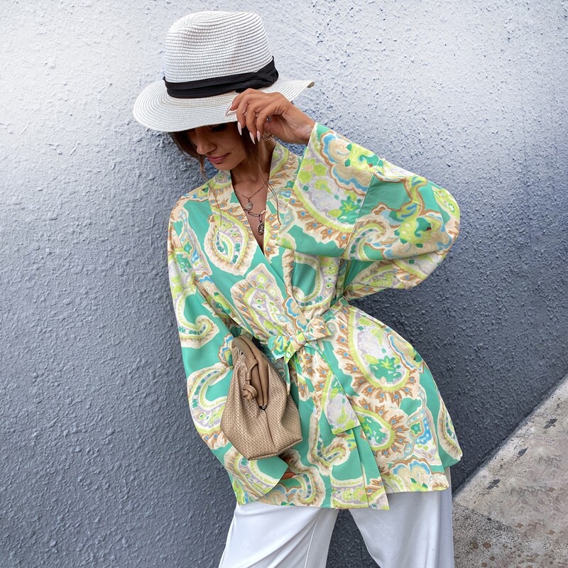 

Paisley Print Self Tie Kimono, Multicolor