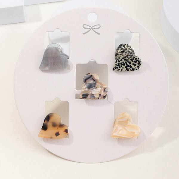 

5pcs Heart Shaped Hair Claw, Multicolor