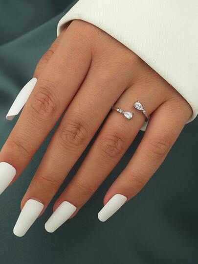 Cubic Zirconia Decor Cuff Ring