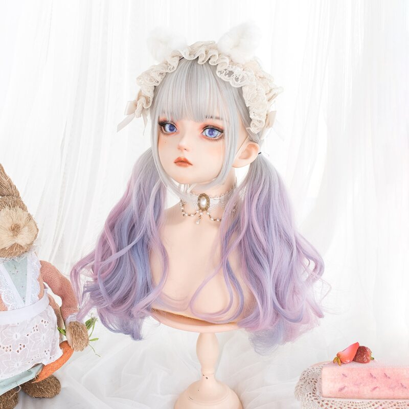 

Ombre Long Curly Wig With Bangs, Lilac purple
