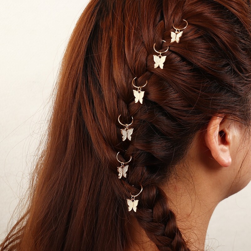 

6pcs Butterfly Charm Hair Ring, Gold