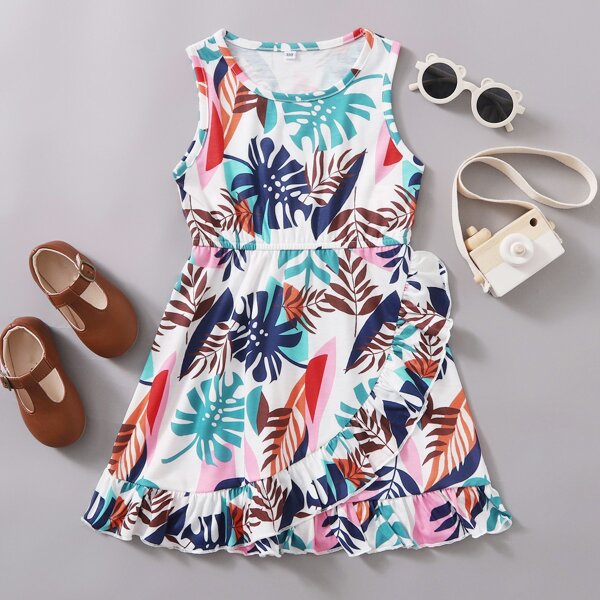 

Toddler Girls Tropical Print Ruffle Wrap Dress, Multicolor