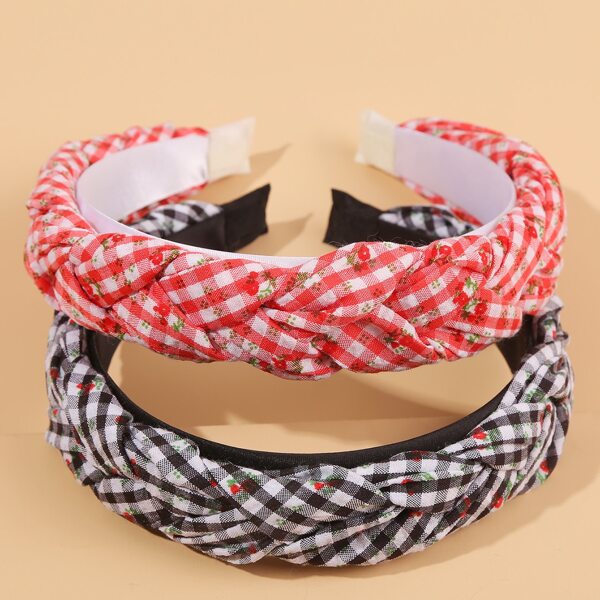 

2pcs Plaid Pattern Headband, Multicolor
