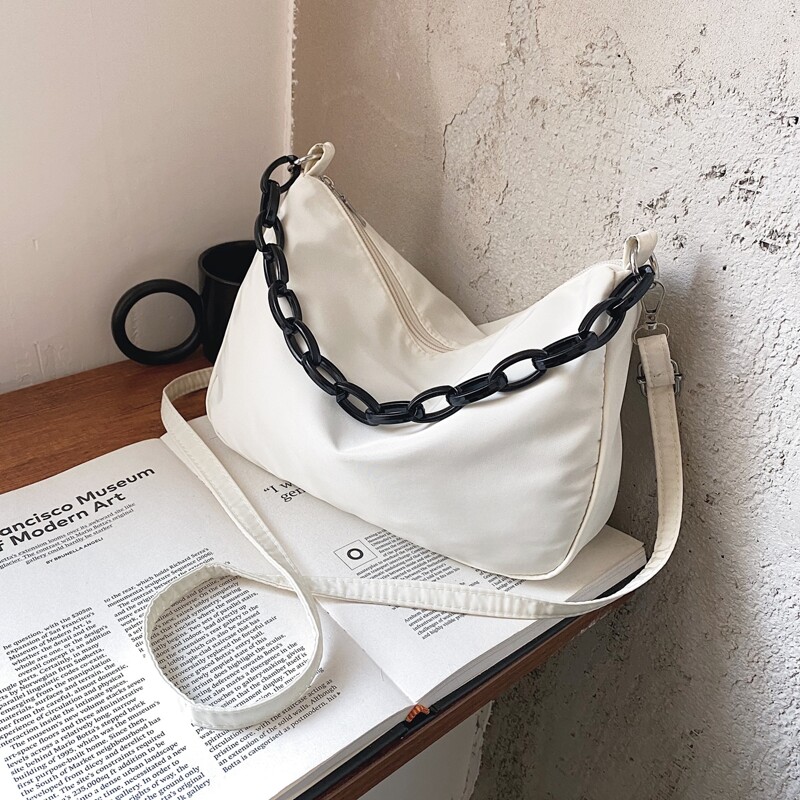 

Solid Chain Satchel Bag, White