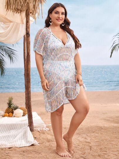 لباس ساحلي مقاس كبير بغرز مفتوح
