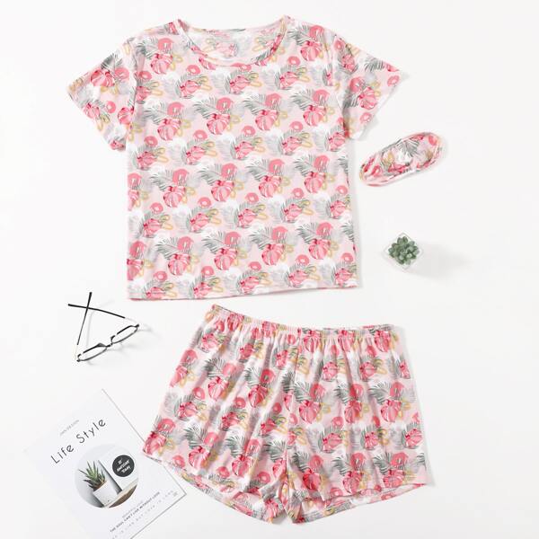 

Plus Allover Tropical Print PJ Set & Eye Mask, Multicolor