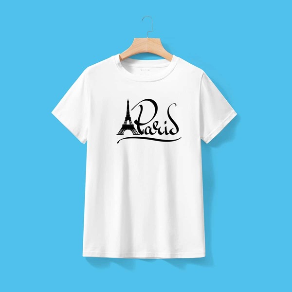 

Eiffel Tower And Letter Graphic Tee, White