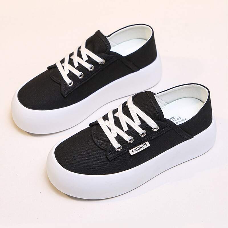 

Solid Lace-up Canvas Sneakers, Black