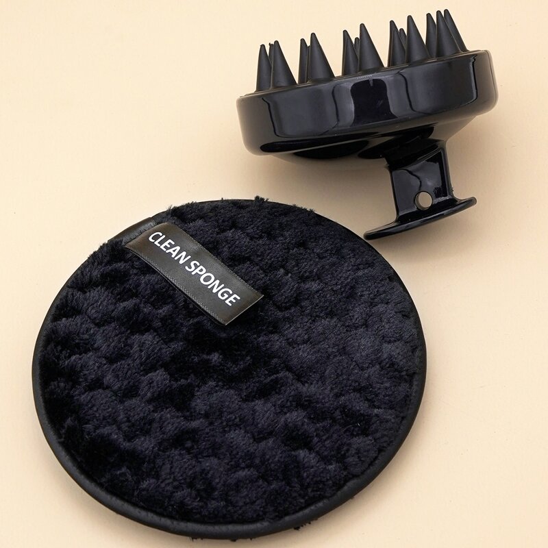 

1pc Makeup Remover Puff & 1pc Shampoo Brush, Black