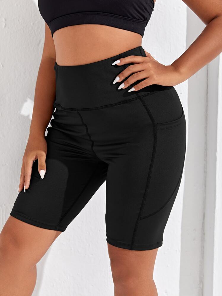 Easithlete 大碼高彈力機車短褲帶手機口袋 - 黑色 - 查看 4