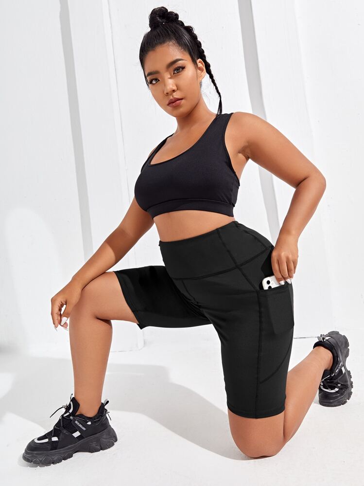 Easithlete 大碼高彈力機車短褲帶手機口袋 - 黑色 - 查看 5