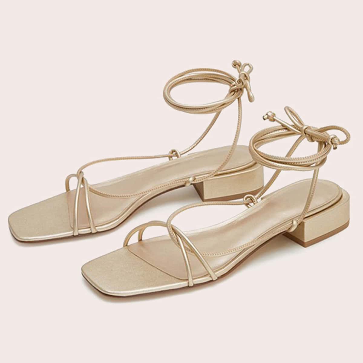 

Tie Leg Chunky Heeled Sandals, Gold