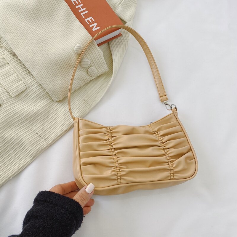 

Solid Ruched Baguette Bag, Khaki